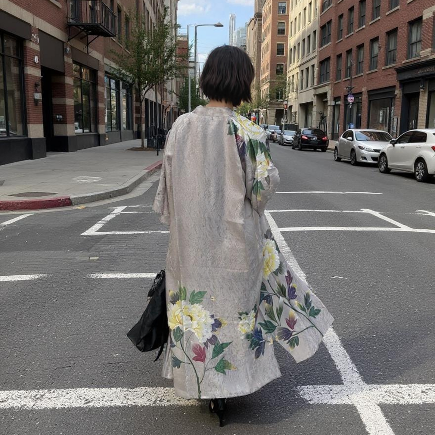 Premier Silk Kimono - Botan Grey