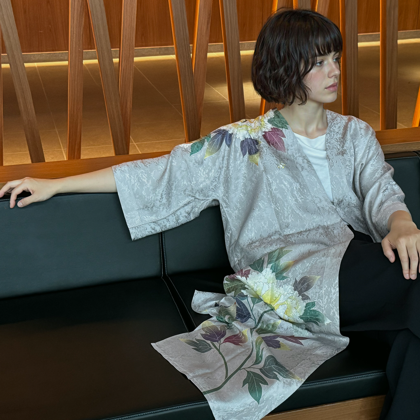 Premier Silk Kimono - Botan Grey