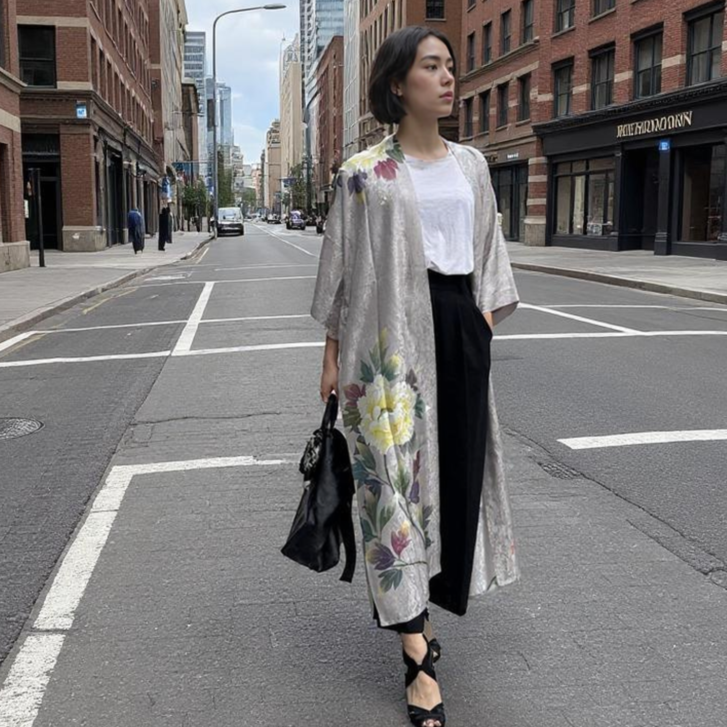 Premier Silk Kimono - Botan Grey