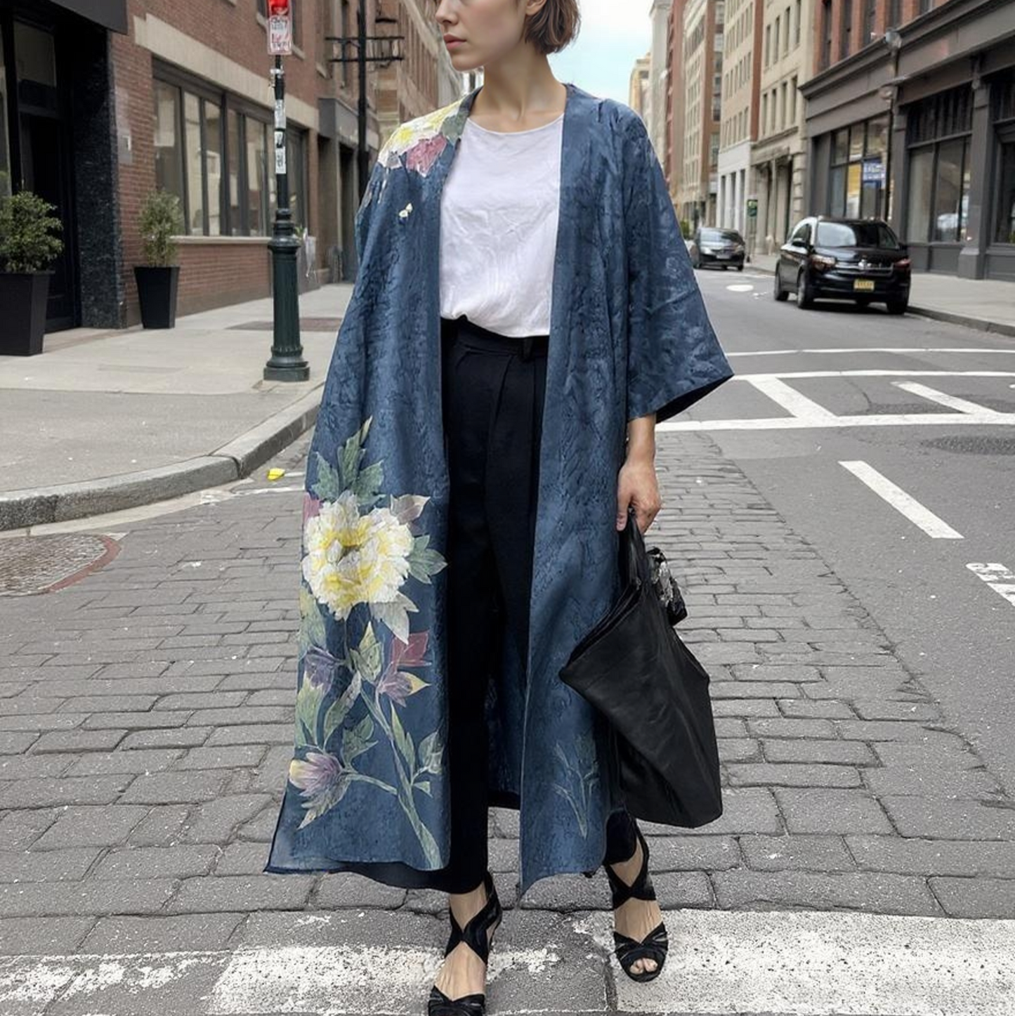 Premier Silk Kimono - Botan Navy