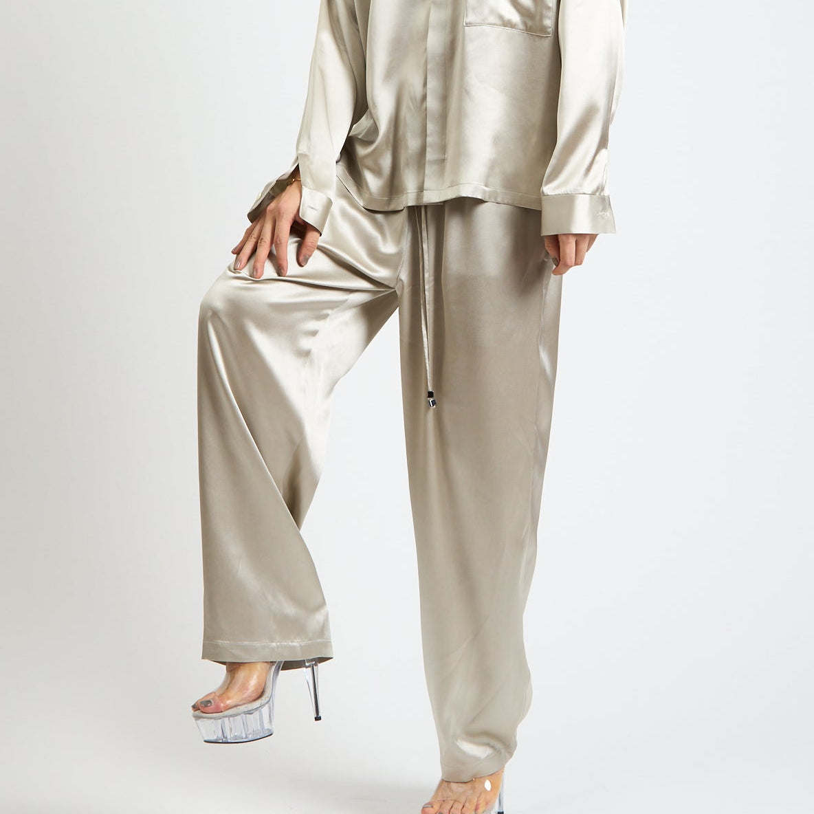 Solid-Dyed Silk Trousers