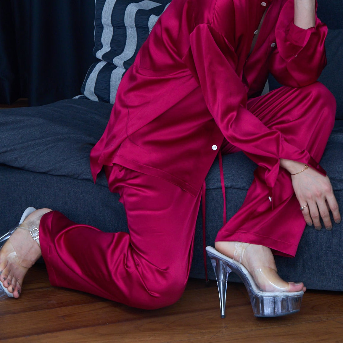 Solid-Dyed Silk Trousers