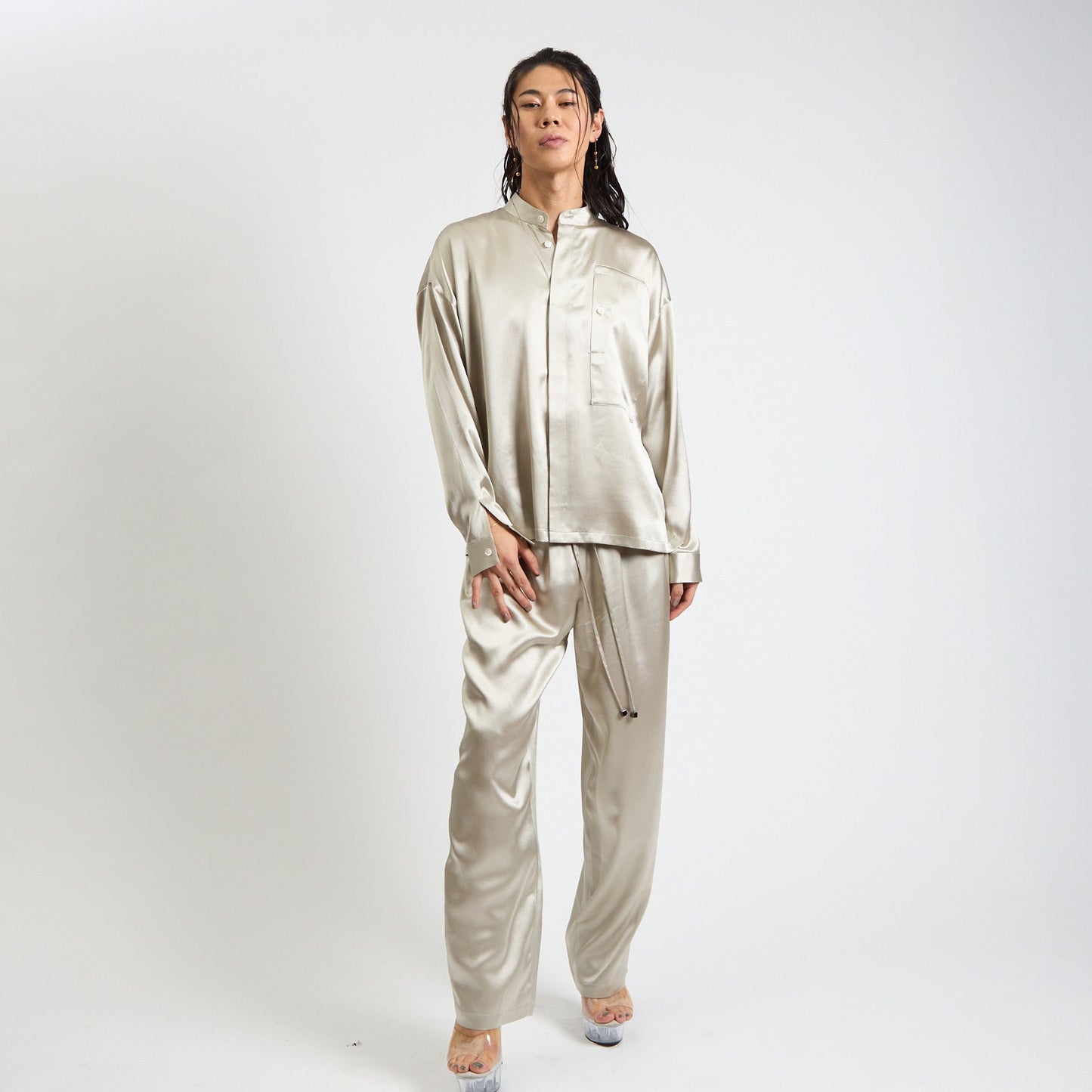 Solid-Dyed Silk Trousers